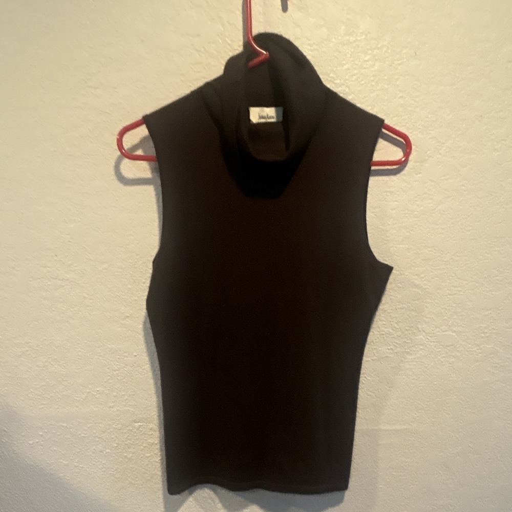Neiman Marcus Exclusive 100% Cashmere Chocolate Sleeveless Turtleneck Top M